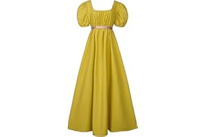 HEQU Regency Dresses for Women with Satin Sash Ruffled Puff Sleeve Empire Waist Dress Gown