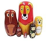 Cute Cartoon Lion Wolf Tiger Monkey Owl Squirrel Forest Animal Nesting Dolls Matryoshka Doll Russian Doll Set 6 Pieces Handmade Kids Gifts Toy