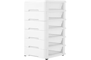 OMNISAFE 6 Tier Plastic Drawers, White Storage Cart with White Frame, Storage Organization unit for Living Room, Bedroom, Dormitory