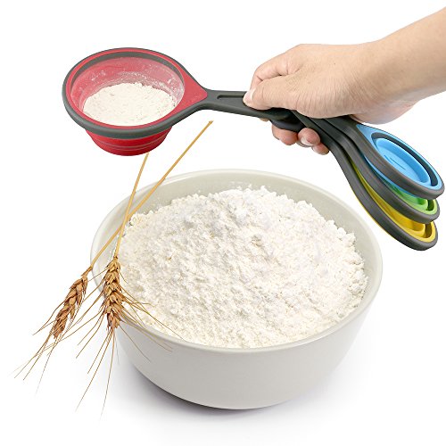 Measuring Cups and Spoons, Collapsible Silicone Measuring Cups and Spoons set, 8 piece Measuring Tool Engraved Metric/US Markings for Liquid & Dry Measuring, Space Saving, BPA Free Silicone, Colorful