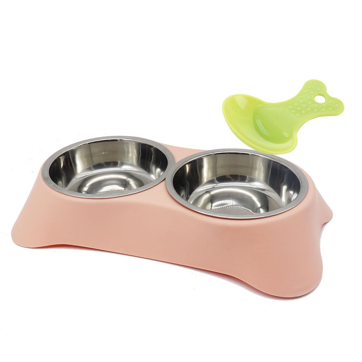 Double Dog Bowl,Non Slip Non-spill Stainless Steel Double Bowl with 1 Pet Food Spoop For Small Dogs and Cats (S, Peach pink)