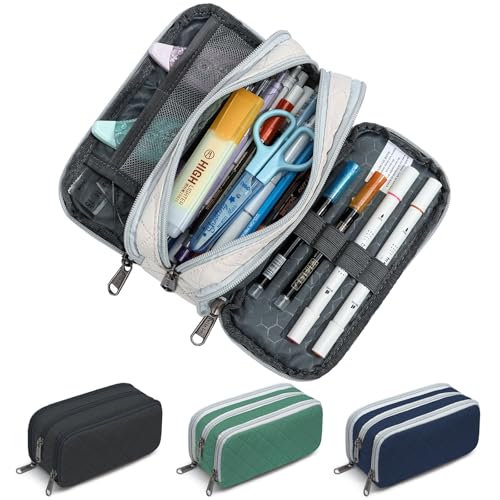 Della Gao Small Pencil Case Large Capacity Pencil Pouch Marker Pen Bag Coin Pouch Office Stationery Organizer (Beige-03RH)