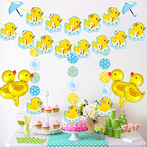 9 Pcs Duck Birthday Decorations, Duck Balloons, Yellow Ducky Garland