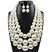 Yuhuan Faux Big White Pearl 3 Layer Chunky Necklace and Earrings Bib Costume Jewelry Set