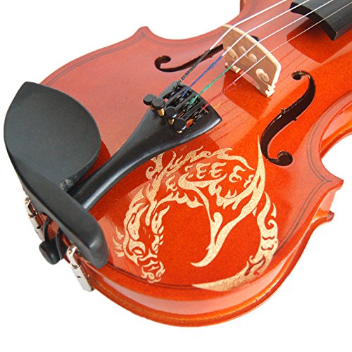 Kinglos 3/4 Dragon Carved Solid Wood Violin Kit Student Fiddle for Beginners Children Kids with Case, Shoulder Rest, Bow, Rosin, Bridge and Strings - Thumbnail 4