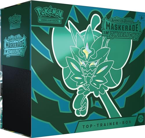 Pokémon-Sammelkartenspiel: Top-Trainer-Box Karmesin & Purpur – Maskerade im Zwielicht (1 Vollbild-Promokarte mit Türkisgrüne-Maske-Ogerpon, 9 Boosterpacks & Pre
