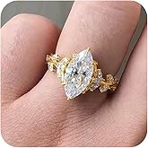 14K Gold Plated Cubic Zirconia Flower Statement Promise Rings for Women, Dainty Solitaire Marquise Cut CZ Wedding Infinity Promise Bands Engagement Rings Jewelry Gifts for Her Size 6#