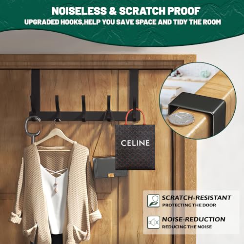 MIVITOOM Over Door Hooks, Heavy Duty Stainless Steel Over Door Hanger with Rust Resistant Finish, 5 Hooks for Coats, Hats, Bags, Clothes, Towels