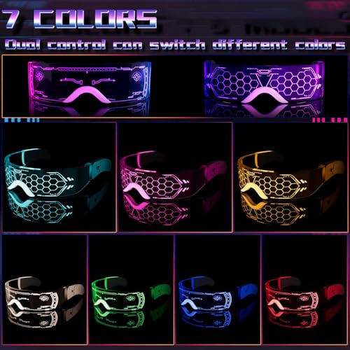 Uniiking® 2 Pcs LED Light Up Glasses for Party LED Glasses for Adults Kids Futuristic Sunglasses Cosplay Costume Rave Accessories Glowing Neon Sunglasses, Gifts(Cool Glasses)