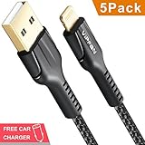 iPhone charger, Vipfan 5 Pack 3X3ft 2X6ft Nylon Braided lightning to USB charging cable cord - iPhone X 8 8Plus 7 7 Plus 6 6S 6 Plus 5S SE iPod iPad Mini Air Pro(Black)