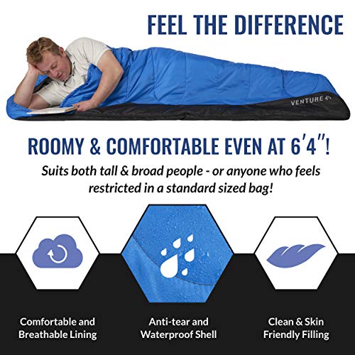 VENTURE 4TH 3Season XL Sleeping Bag, Extra Large Lightweight