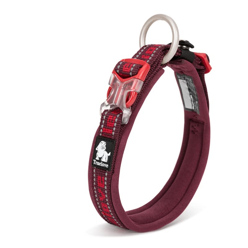 WINHYEPET True Love Reflective Dog Collar, Nylon Webbing Comfortable and Safe Adjustable Buckle convenient used for walking for Small Dogs Neck Ring TLC50121 (Wine,L)