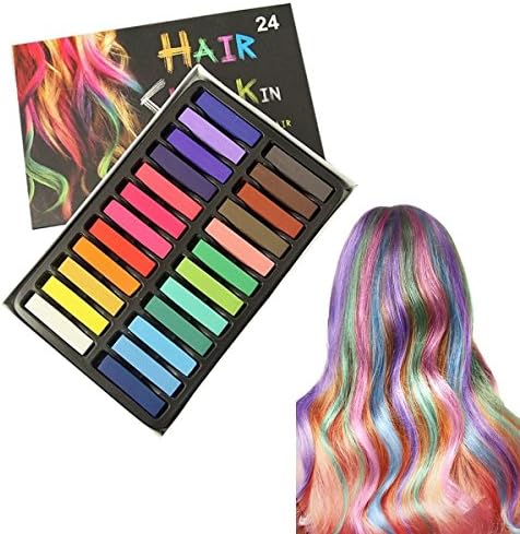 24 Pc Different Color Washable Temporary Hair Chalk Pens Vibrant Ombre Multicolored Hair Dye Pens for Crazy Hair Day Halloween Party Christmas