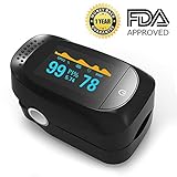 Pulse Oximeter, Finger Portable FDA Approved Digital Blood Oxygen and Pulse Sensor Meter with Alarm SPO2 For Adults and Children (High-end models)