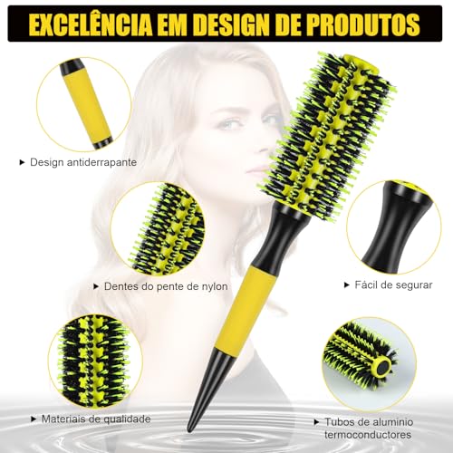Kit 3 Escovas de Cabelo Profissionais 45mm 50mm 55mm, Cerdas de Javali e Nylon, para Todos os Tipos de Cabelo, Ideal para Modelagem, Volume e Redução de Frizz