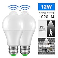 Motion Sensor Light Bulbs ALLOMN Motion Activated Waterproof E27/12W/85-265V/6000K LED Bulbs built-in PIR Sensor and Light Sensor Excellent for Garage Yard Porch Front Door Basement Stairs