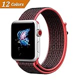QIENGO Qifit New Nylon Sport Loop with Hook and Loop Fastener Adjustable Closure Wrist Strap Replacment Band for iwatch Apple Watch Series 1 /2 / 3,38mm,Red Black
