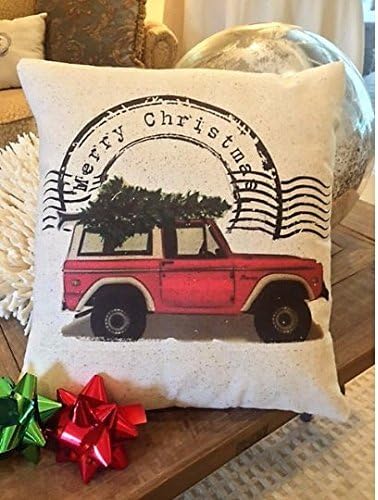 Bronco Vintage Jeep Truck Christmas Pillow 12x12 inches