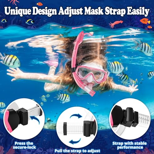 UPhitnis Children's Snorkel Set - Diving Goggles Anti-Fog and Dry Snorkel - Anti-Leak Diving Mask Dry Snorkel - Snorkelling Set for Boys Girls - Pink, Blue, Black, Yellow