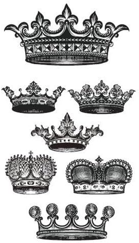 Set of 5 Waterproof Temporary Fake Tattoo Stickers Vintage Grey Crown Royal Elegant