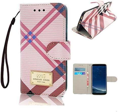 Samsung Galaxy S8 Leather Wallet Case with Wristlet, ArcticBell Apple Phone Case, Folio Flip Wallet, Card Slot, Wallet Phone Case, Synthetic Eco-Leather Wallet Case, Kickstand Case (Pink)