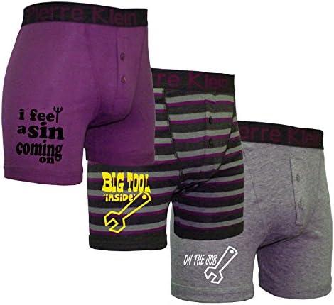 Mens 3 Pack Pierre Klein JOB-BIG TOOL-SIN Funny Jersey Boxer Shorts-Striped-XL
