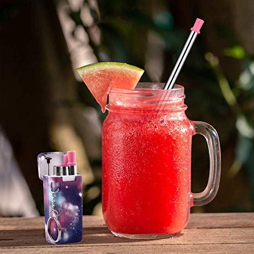 Reusable Stainless Steel Foldable Straw with Squeegee Cleaner Keychain and Keyring Collapsible Folding Eco Friendly Straws