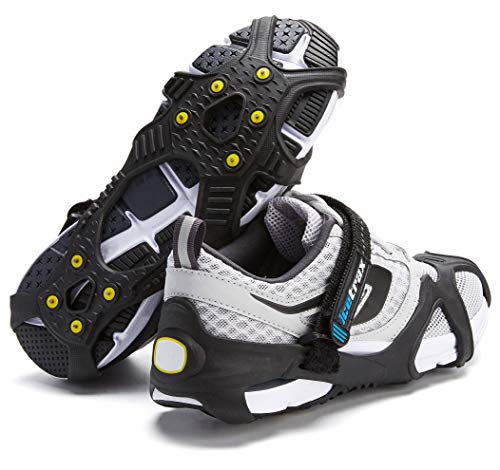 ICETRAX Pro Winter Ice Grips for Shoes and Boots - Ice Cleats for Snow and Ice, StayON Toe, Reflective Heel (V3 Tungsten with Straps, L/XL (Men: 9.5-13 / Women: 11+))
