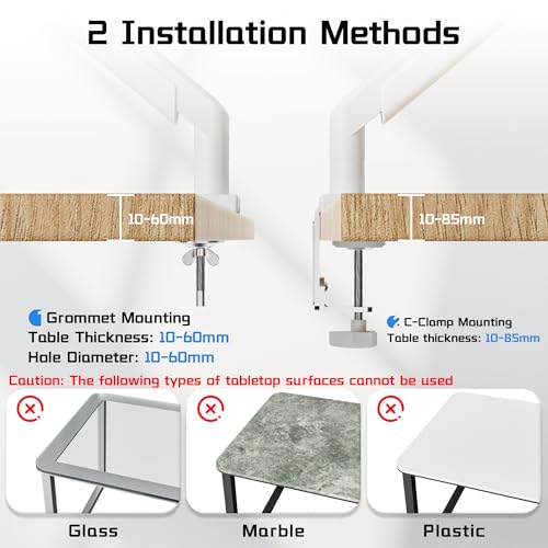 ETHU Monitor Arm, Heavy Duty Monitor Desk Mount with Gas Spring, Fits 17-40 inch Screens, Hold 2-14KG, Full Motion Adjustable Monitor Stand for Office & Home, VESA 75x75/100x100, White