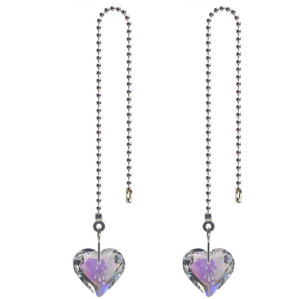 OSALADI Ceiling Fan Pull Chain Heart Shape Crystal Ceiling Light Extension Ceiling Light Accessory for Home, 2Pcs