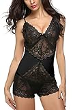 Avidlove Women Lingeries Strap Babydoll Lace Outfits Patchwork Sleepwear Jumpsuit Black XXL