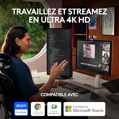 Logitech MX Brio 4K Ultra HD 1080p 60fps Streaming & Collaboration Webcam, 2 Microphones with Noise Reduction, Show Mode, USB-C, Cache for Webcam, Microsoft Teams, Zoom, Google Meet, Graphite