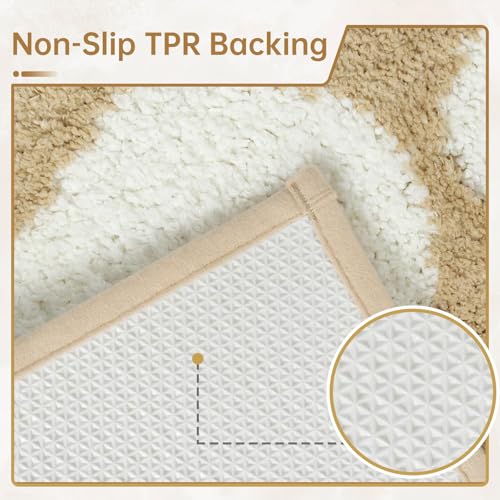 Bathroom Mat 19.7x31.5 Inch, Non Slip Extra Soft Absorbent Washable Bathroom Rugs, Mid Century Modern Boho Area Rug Welcome Mat Floral Faux Wool Bath Mat for Bathroom, Bedroom, and Kitchen,Brown