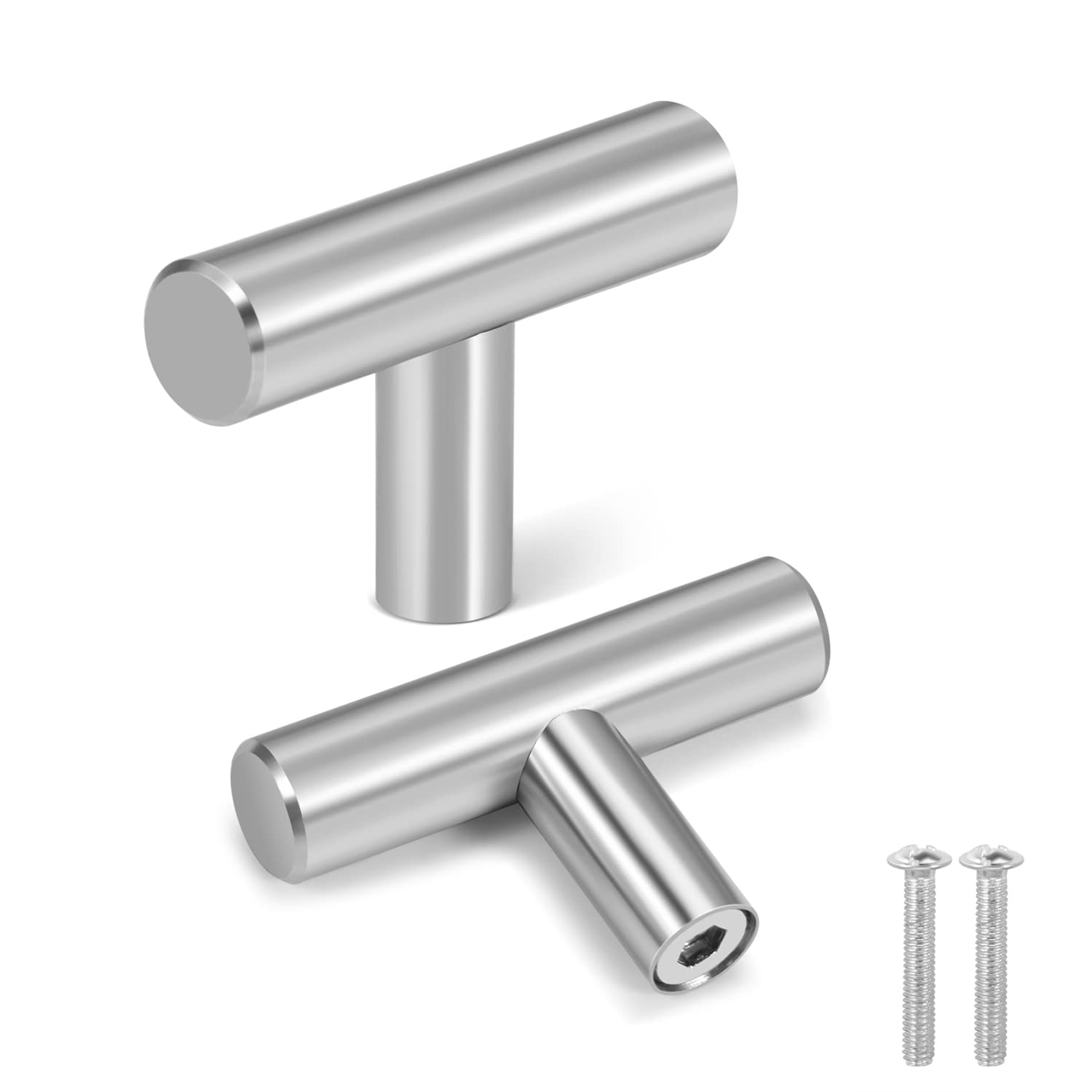 Flexzion 5 Pack Kitchen Cabinet Knobs T Bar Handles Drawer Pulls 2 inch Single Hole, Stainless Steel with Satin Brushed Nickel, Hardware for Kitchen Cupboard Door Bathroom Furniture