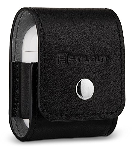 StilGut Case Made of Leather Compatible with Apple AirPods, Black Nappa