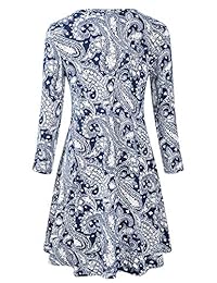 Luckco Vestido de manga 3 4 con cuello redondo para mujer