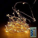 Rayhoo Outdoor String Lights, Dimmable LED String Lights for Bedroom, Patio, Party, Christmas Tree, Decorations ( 100 LEDs, 33 ft Copper Wire, Remote Control ) (Warm white)