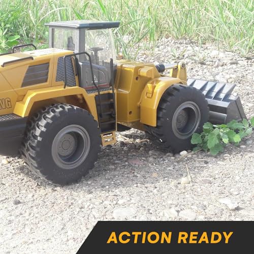 Top Race 10 Channel RC Bulldozer Full Functional Remote Control Front Loader Construction Tractor - Full Metal Toy, 1:14 Scale, Remote Control Construction Vehicles, Can Dig up to 3.5 lbs