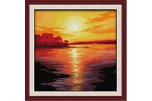 Maydear Cross Stitch Kits Stamped Full Range of Embroidery Starter Kits for Beginners DIY 11CT 3 Strands - Sea in Twilight 26.8×26.8(inch)