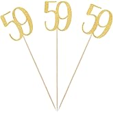 Gold Glitter 59th Birthday Centerpiece Sticks, 12-Pack Number 59 Table Topper Anniversary Party Decorations