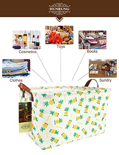 HUNRUNG Rectangle Storage Basket Cute Canvas Organizer Bin for Pet/Kids Toys, Books, Clothes Perfect for Kid Rooms/Playroom/Shelves (Pineapple)