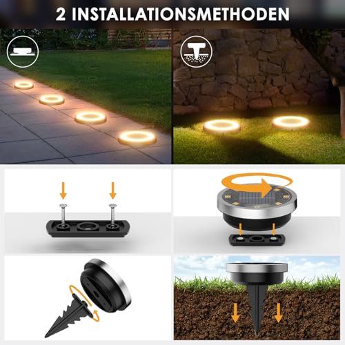 Solar Ground Lights for Garden/Walkway/Lawn/Driveway - Pack of 8 - Warm White