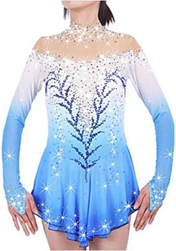 TT&DRESS Figure Skating Dress Women's Girls' Ice Skating Dress Pale Blue Spandex Chinlon High Elasticity Jeweled Rhinestone Performance Keep Warm