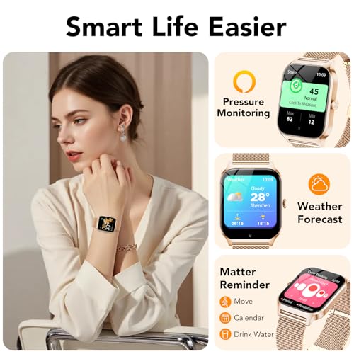 CASCHO Women's Smartwatch 1.85 Inch Smartwatch with Calls/WhatsApp Notifications, 120 Sports Modes/Sleep/Heart Rate Monitor/SpO2/Pedometer, Smart Watch for Android iOS (Dual Strap)