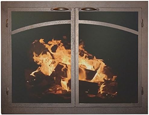 Ironhaus Fireplace Glass Door with Gate Mesh with 2 1/2" Frame In Textured Copper Finish, Arch Panels Design, 2" L x 30" H x 35" W, Brown