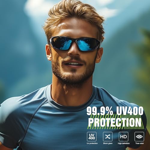 Uniiking® Polarized Sports Sunglasses for Men, Wrap Around UV400 Protection Cycling Glasses, Anti-Glare Men Running Sun Glasses for Riding, Baseball, Fishing, Outdoor (3 Pack)