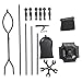 Pinty 5-Piece Rustic Fireplace Tool Set Fire Pit Tool Kit with Stand Tongs Poker Brush Shovel, Wrought Iron Tool Indoor Outdoor Fireplace Accessories and Hearth Tool Decoration