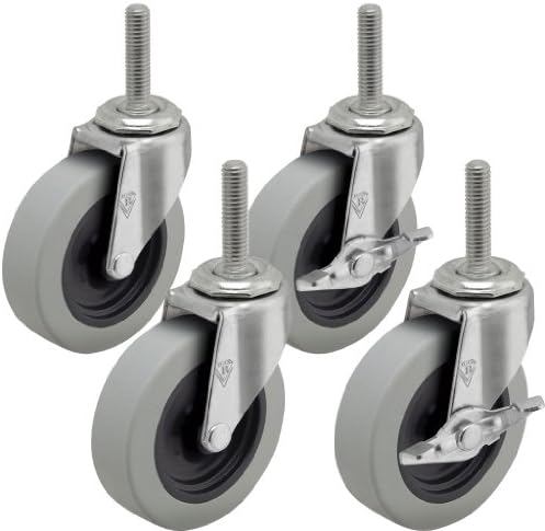 Wire Rack and Small Cart 3" Caster Kit - 4 Pack - 3/8" x 1-1/2" Threaded Stem