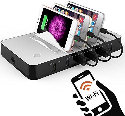 Charging Station, WIFI Smart USB Charging Station Dock &amp; Organizer with 5-port, 1-QC 3.0 Port, 4-Retractable Cable, Best for Smartphones, Tablets &amp; Other Gadgets