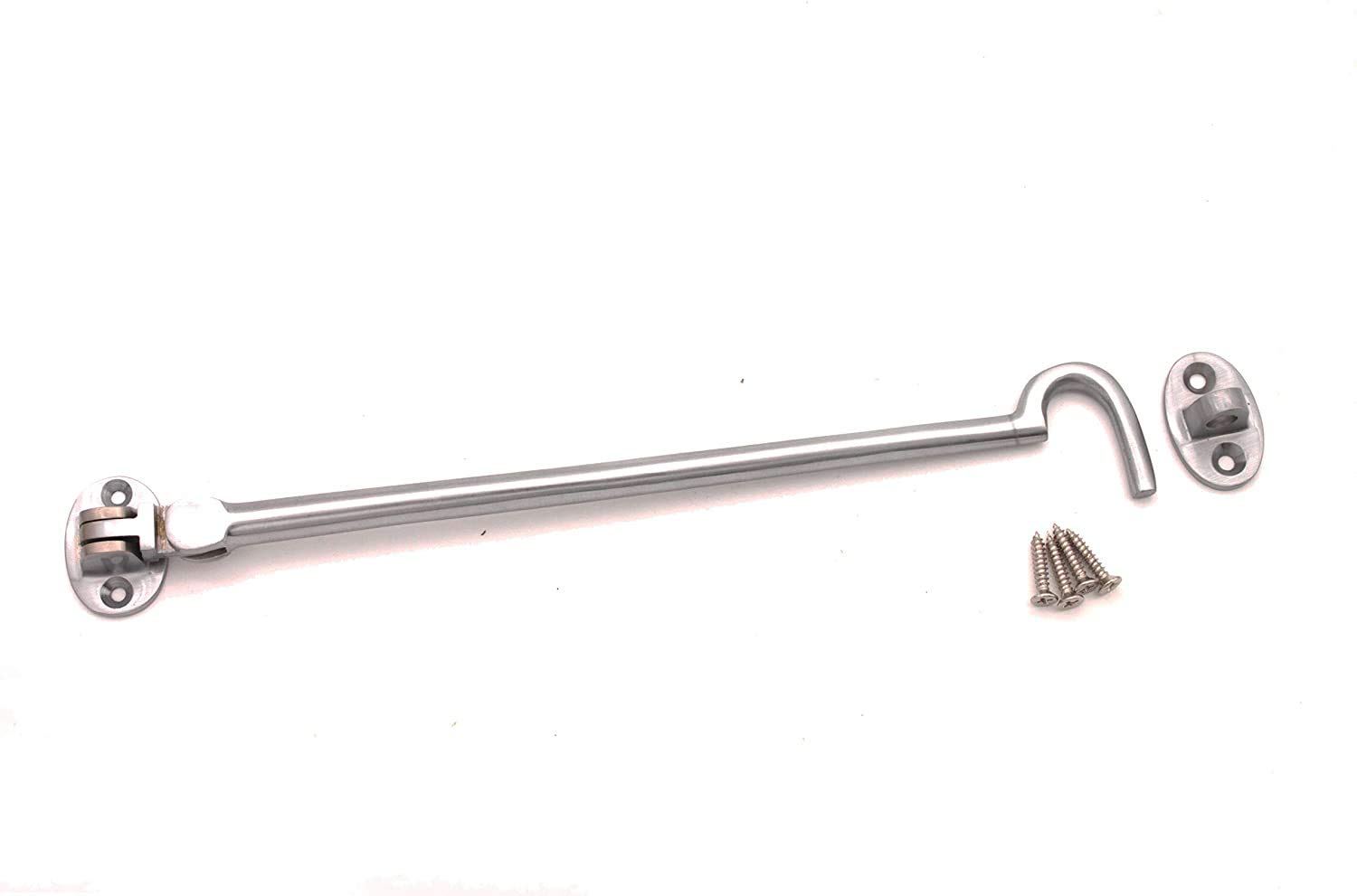 Infinity Decor Heavy Duty Satin Chrome 10" (250mm) Cabin Hook & Eye Silent Catch Door Latch Lock for Gate Shed Patio Window Garden Gate